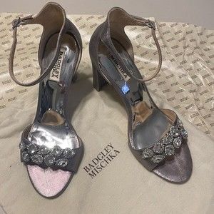 Badgley Mischka Lennox II Jeweled Evening Heels Pewter- 10